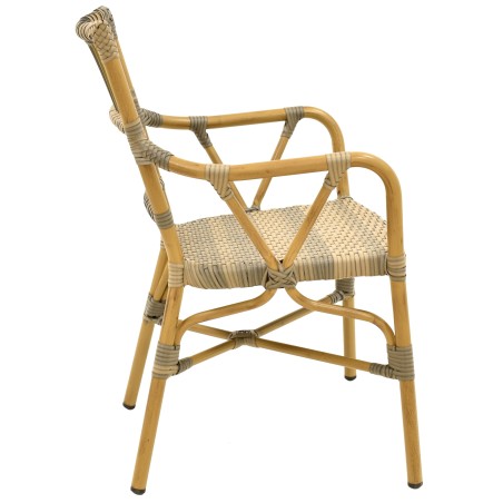 Sillón PAROS, apilable, aluminio, ratán marrón y gris-1