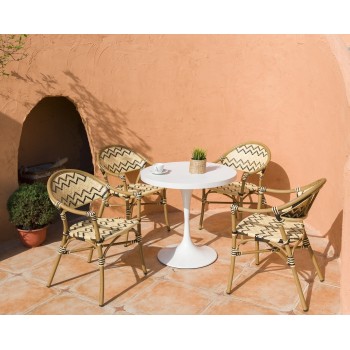 Sillón MERSIN, apilable, aluminio, ratán marrón, crema y negro 2