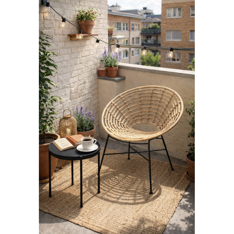 Sillón CIDORA, metal, ratán beige-0