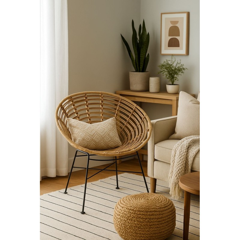 Sillón CIDORA, metal, ratán beige-1