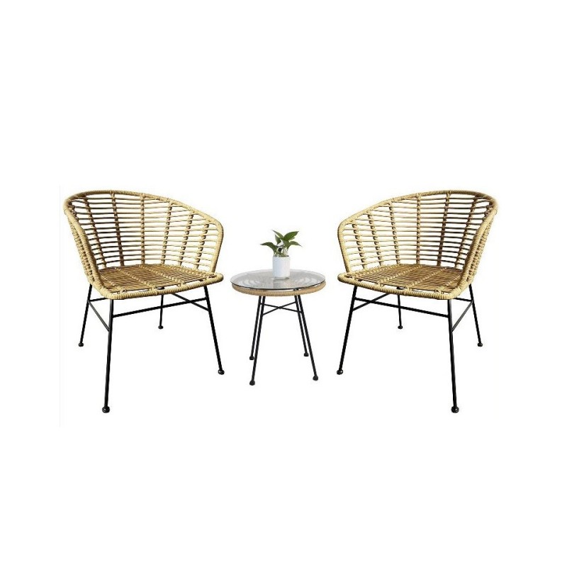 Mesa DEWA, baja, metal, ratán, cristal, 45 cms de diámetro-1