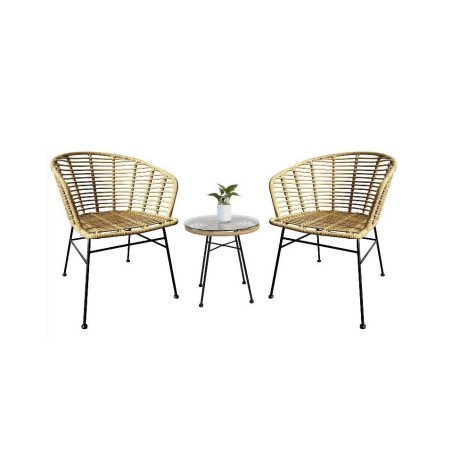 Mesa DEWA, baja, metal, ratán, cristal, 45 cms de diámetro-1