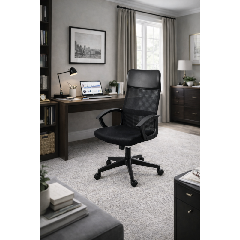 Sillón de oficina VERTON, negro, malla negra, asiento negro-3