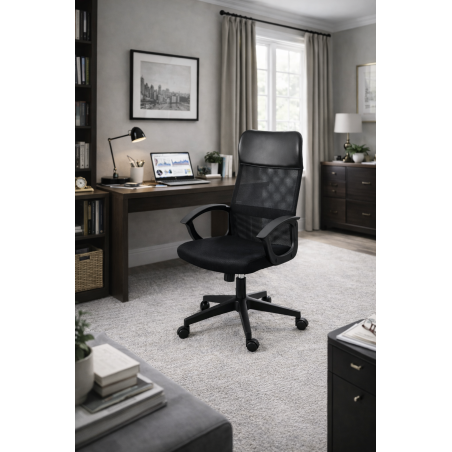 Sillón de oficina VERTON, negro, malla negra, asiento negro-3