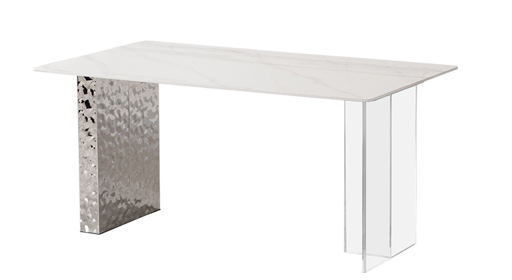 Mesa VENETO, acero inoxidable, acrílico, tapa de cerámica, 160 x 90 cms