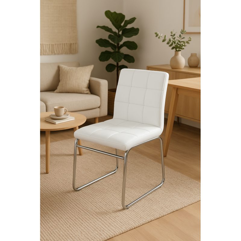 Silla BERTA, cromada, similpiel blanca-2