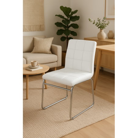 Silla BERTA, cromada, similpiel blanca-2