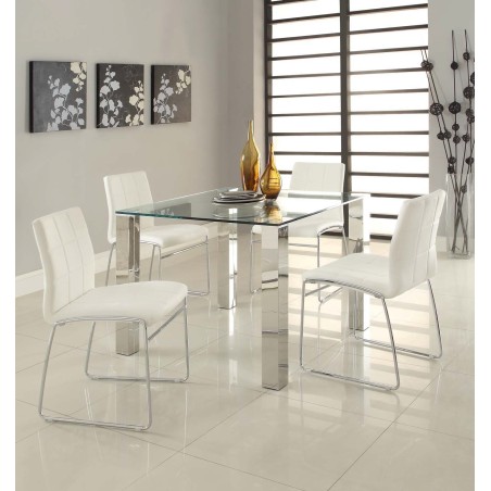 Silla BERTA, cromada, similpiel blanca-3