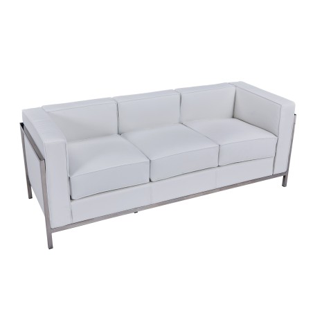 Sofá LOBBY, 3 plazas, acero inoxidable, similpiel blanca-5
