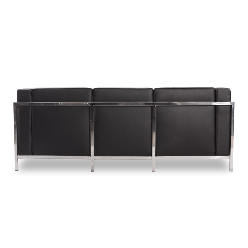Sofá LOBBY, 3 plazas, acero inoxidable, similpiel negra-1