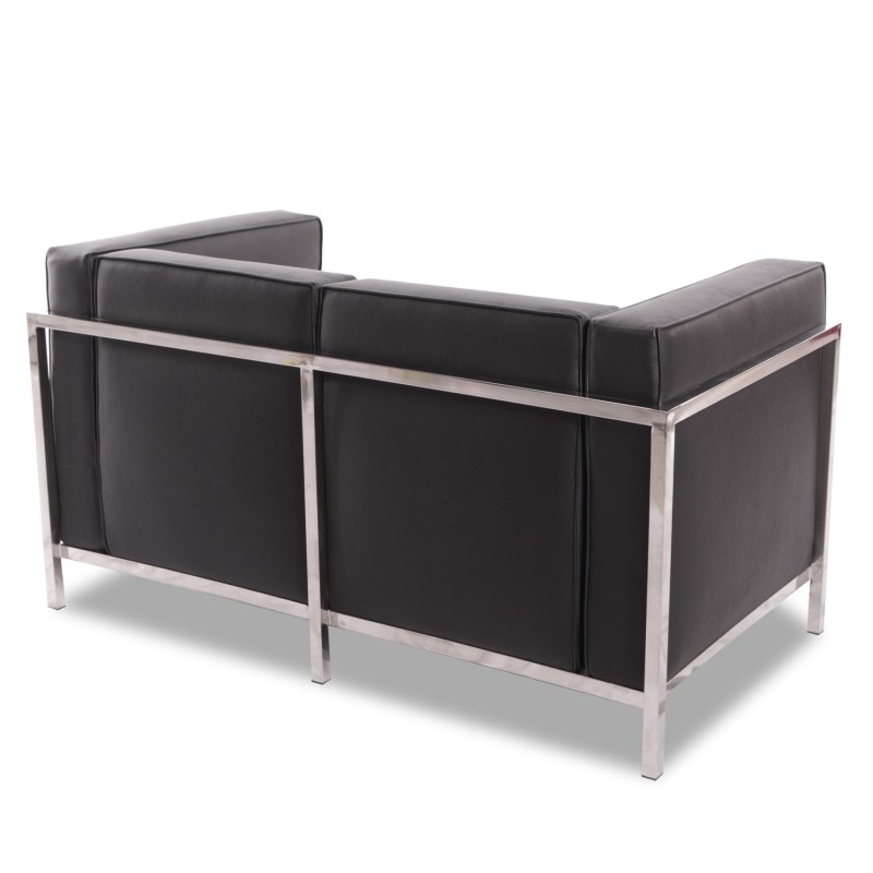 Sofá LOBBY, 2 plazas, acero inoxidable, similpiel negra-1