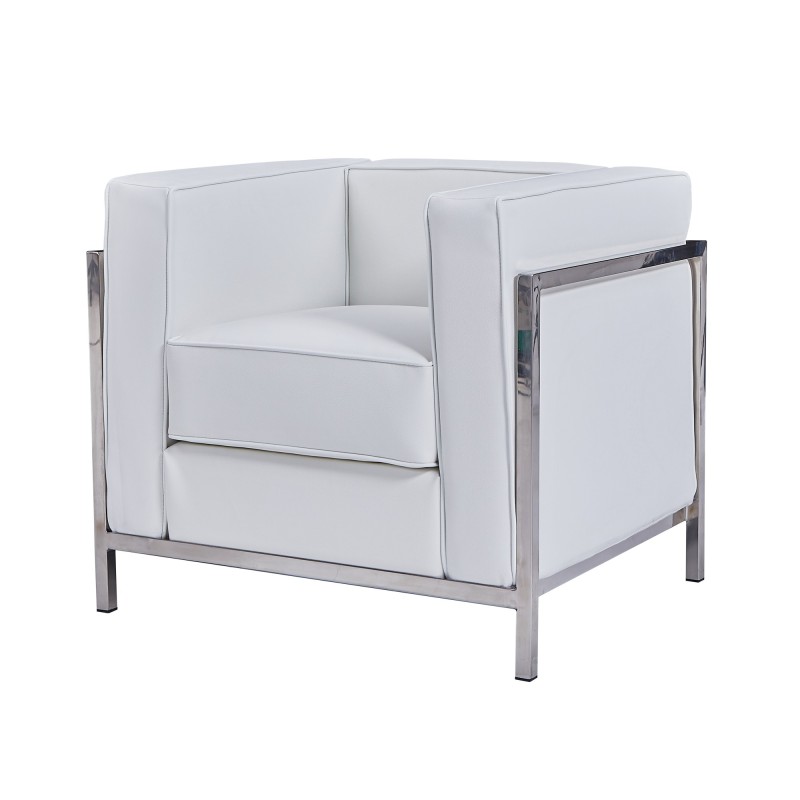 Sillón LOBBY, acero inoxidable, similpiel blanca-4