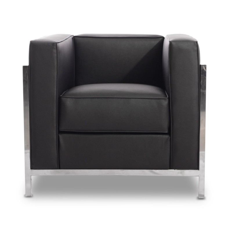 Sillón LOBBY, acero inoxidable, similpiel negra-0