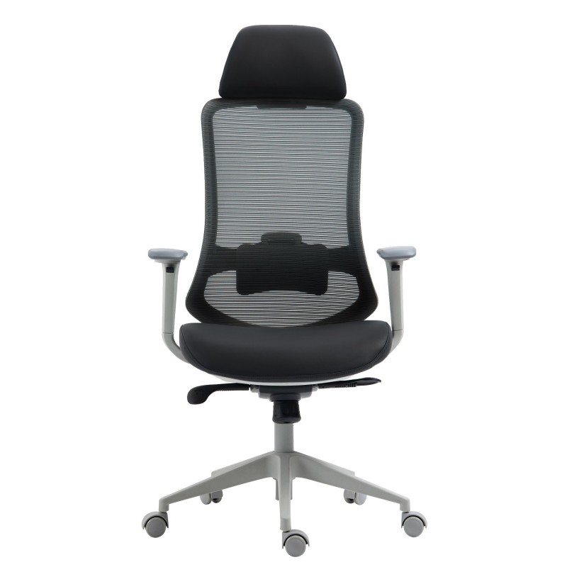 Sillón de oficina ARANJUEZ, alto, gris, ergonómico, multifunción, malla y asiento negro-0