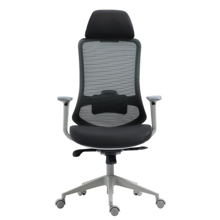 Sillón de oficina ARANJUEZ, alto, gris, ergonómico, multifunción, malla y asiento negro-0