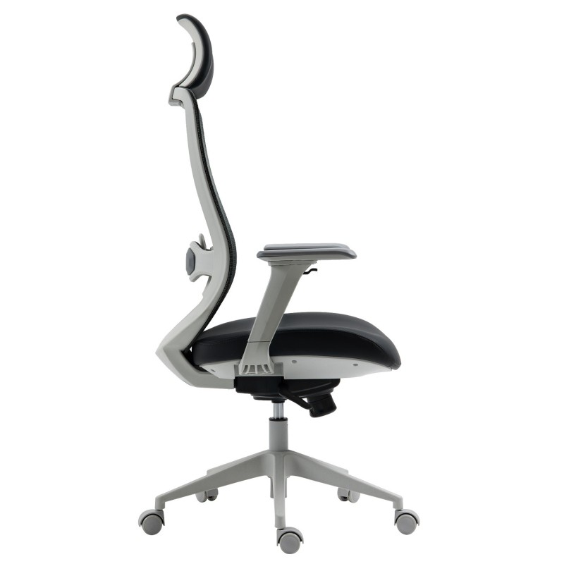 Sillón de oficina ARANJUEZ, alto, gris, ergonómico, multifunción, malla y asiento negro-1