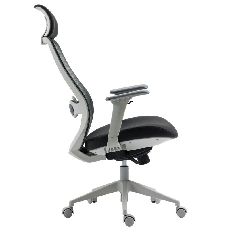 Sillón de oficina ARANJUEZ, alto, gris, ergonómico, multifunción, malla y asiento negro-4