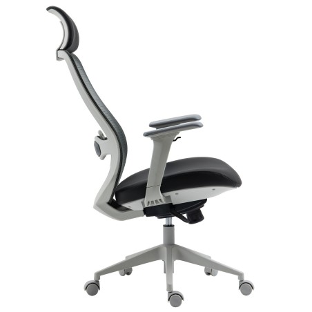 Sillón de oficina ARANJUEZ, alto, gris, ergonómico, multifunción, malla y asiento negro-4