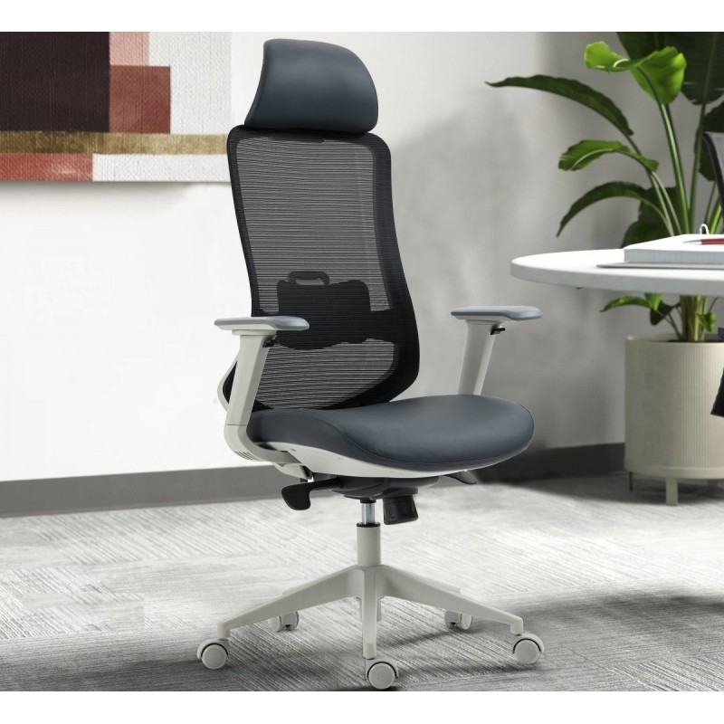 Sillón de oficina ARANJUEZ, alto, gris, ergonómico, multifunción, malla y asiento negro-6