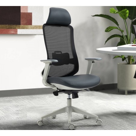 Sillón de oficina ARANJUEZ, alto, gris, ergonómico, multifunción, malla y asiento negro-6