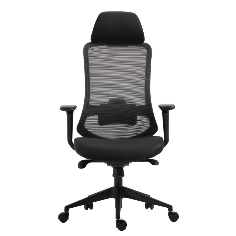 Sillón de oficina ARANJUEZ, alto, negro, ergonómico, multifunción, malla y asiento negro-0