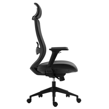 Sillón de oficina ARANJUEZ, alto, negro, ergonómico, multifunción, malla y asiento negro-1