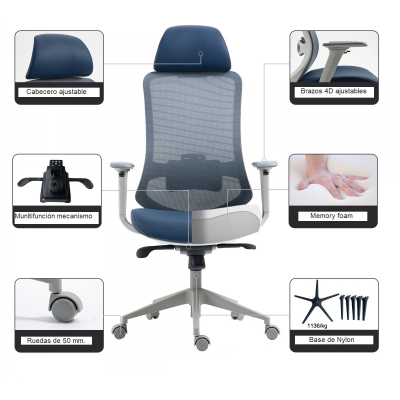 Sillón de oficina ARANJUEZ, alto, negro, ergonómico, multifunción, malla y asiento negro-4