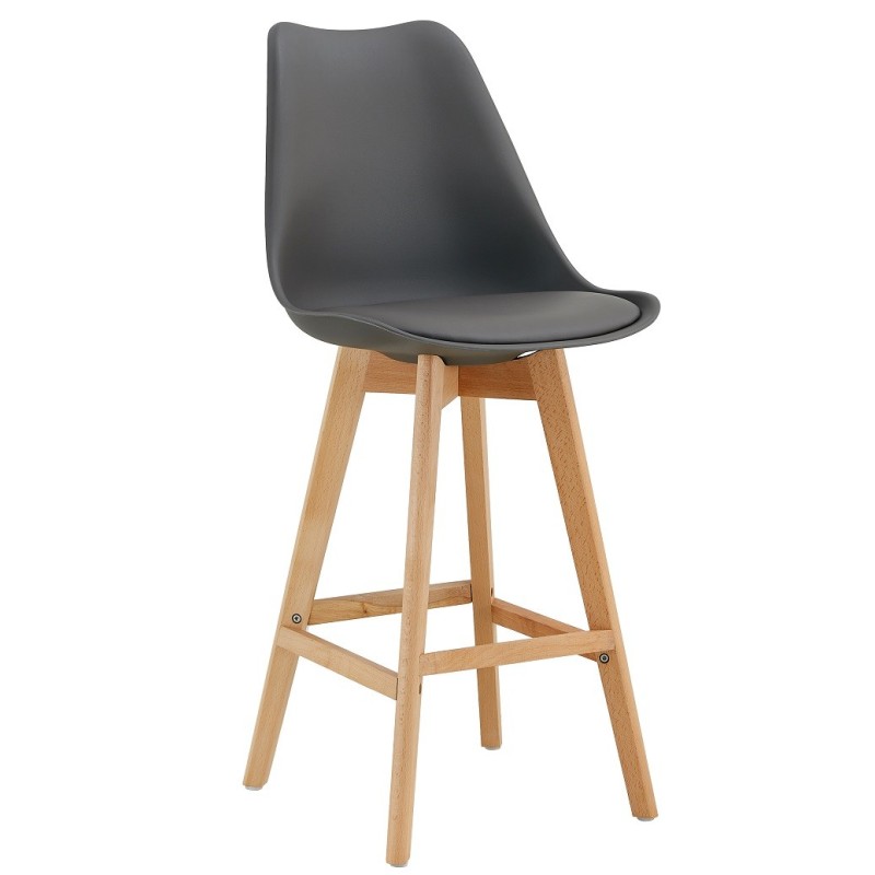 Taburete TORRE (SU), madera, gris oscuro, cojín gris oscuro
