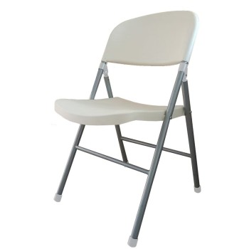Silla BEACH, plegable, metal plata, polipropileno blanco