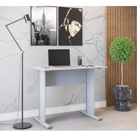 Mesa de oficina WORK, metal, bilaminado color platino 90 x 60 cms-0