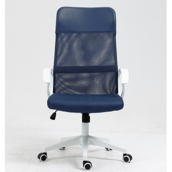 Sillón de oficina VERTON, blanco, malla y asiento azul oscuro 2