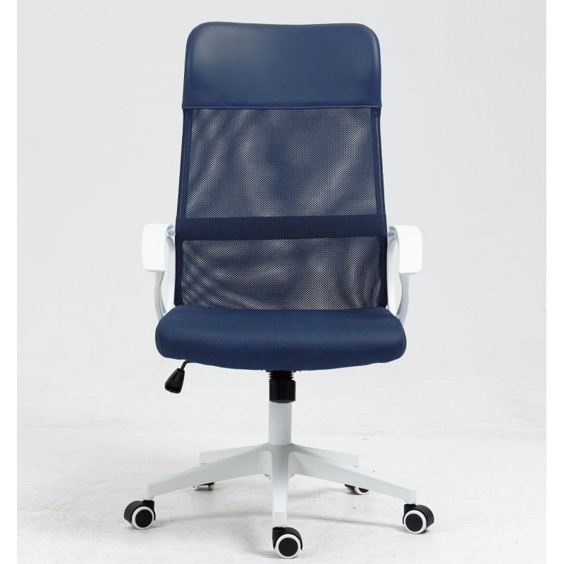 Sillón de oficina VERTON, blanco, malla y asiento azul oscuro-0