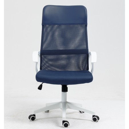 Sillón de oficina VERTON, blanco, malla y asiento azul oscuro-0