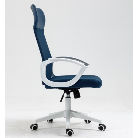 Sillón de oficina VERTON, blanco, malla y asiento azul oscuro-1