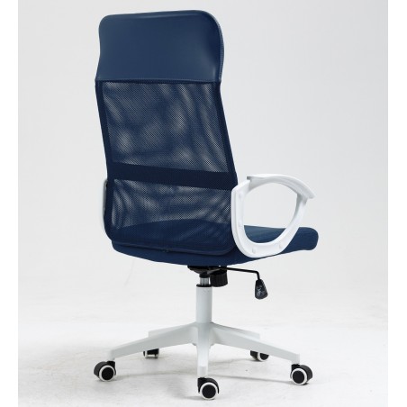 Sillón de oficina VERTON, blanco, malla y asiento azul oscuro-2