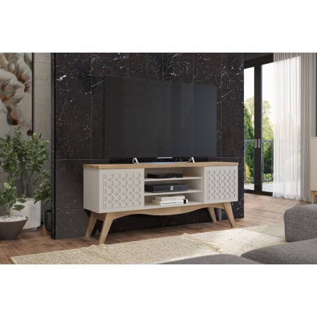 Mueble TV LIZ, blanco roto y cedro, 160 cms.-0