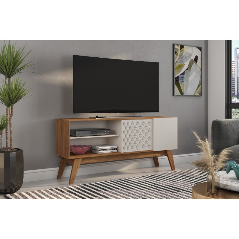 Mueble TV PREMIUM, matte y blanco roto, 150 cms.-0