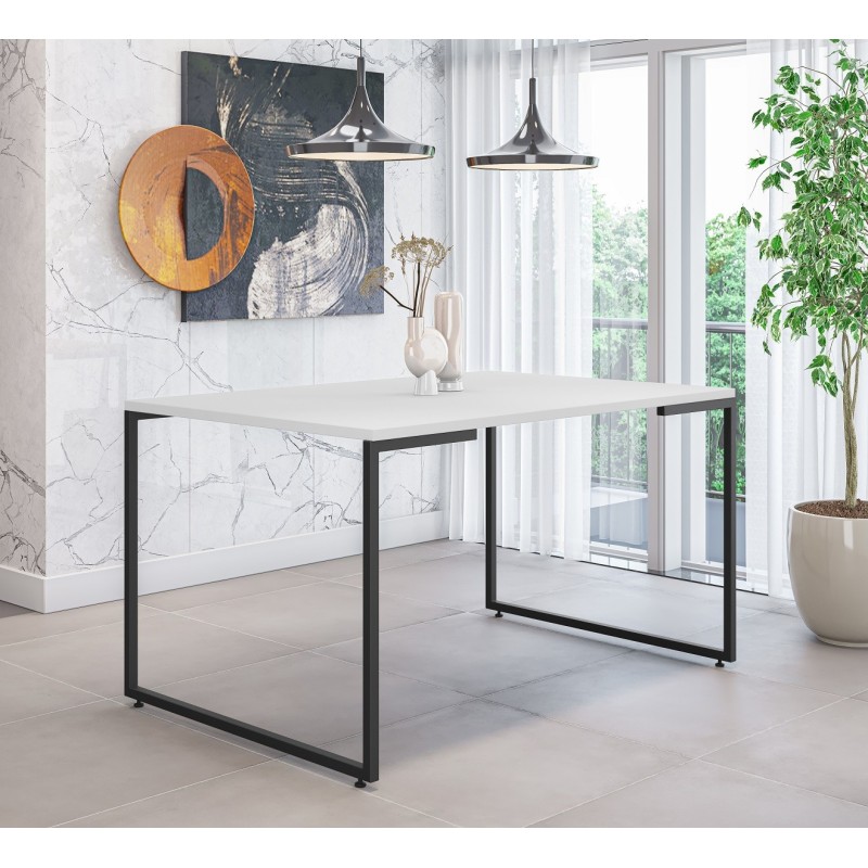 Mesa PORTO 135, metal negro, tapa MDP color blanco, 135 x 90 cms-1