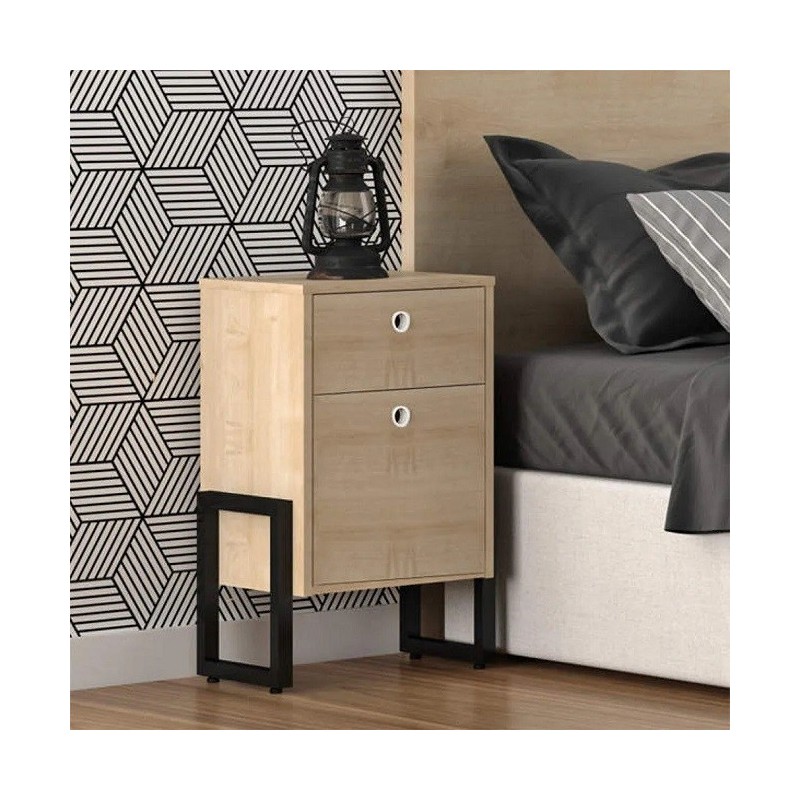 Cajonera WOLLY, multiusos, metal negro, 2 cajones, MDP miel-1