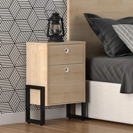 Cajonera WOLLY, multiusos, metal negro, 2 cajones, MDP miel-1