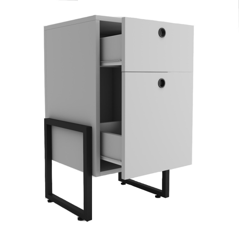 Cajonera WOLLY, multiusos, metal negro, 2 cajones, MDP blanco-1