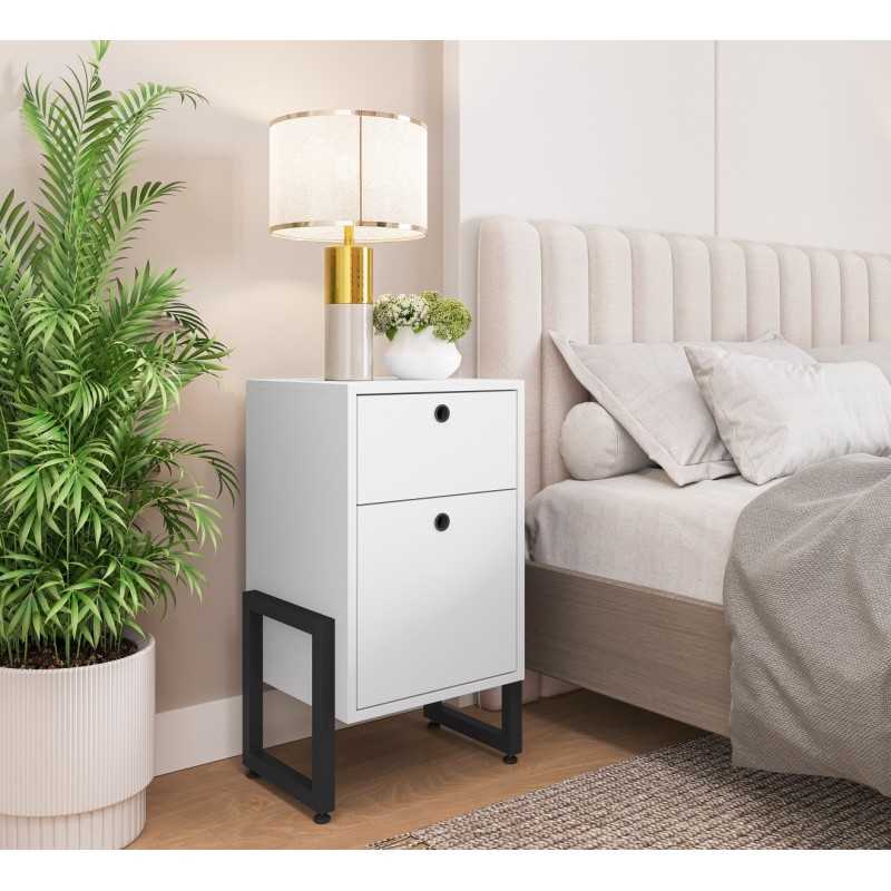 Cajonera WOLLY, multiusos, metal negro, 2 cajones, MDP blanco-3