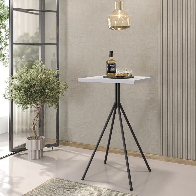 Mesa alta BISTRÓ, metal negro, tapa de MDP color blanco, 60 x 60 cms-1