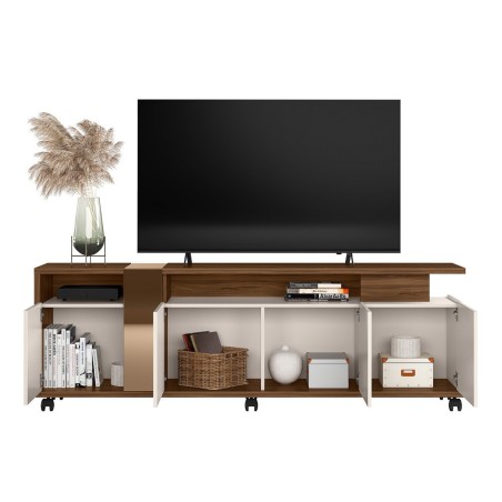 Mueble TV NEW CRISTAL, nogal y blanco roto, 183 cms.-1