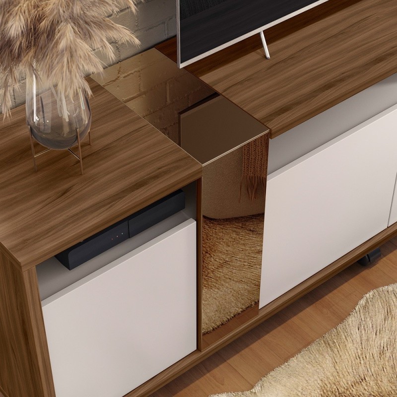 Mueble TV NEW CRISTAL, nogal y blanco roto, 183 cms.-2