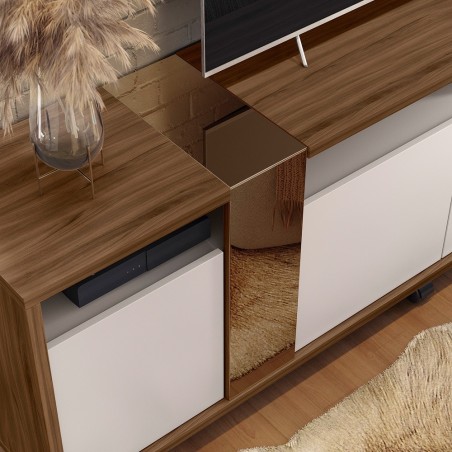 Mueble TV NEW CRISTAL, nogal y blanco roto, 183 cms.-2