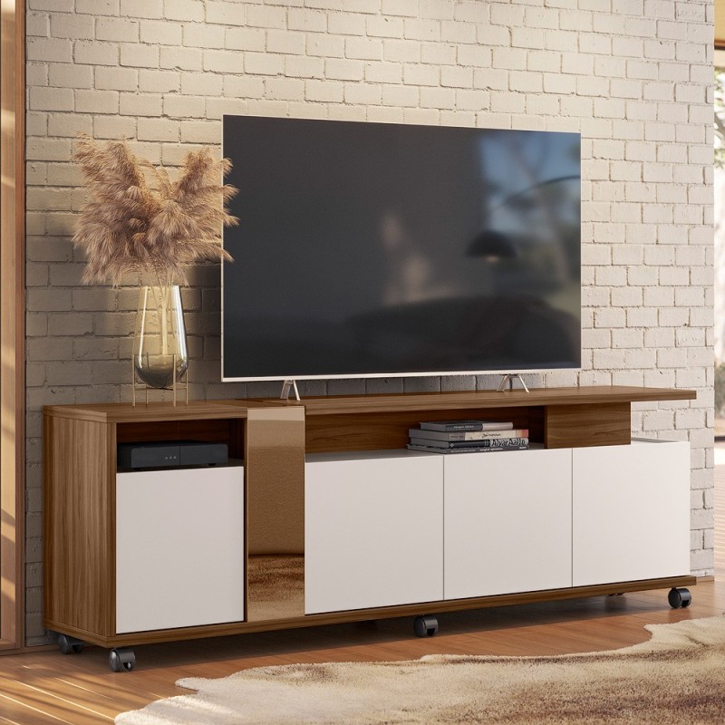 Mueble TV NEW CRISTAL, nogal y blanco roto, 183 cms.-3
