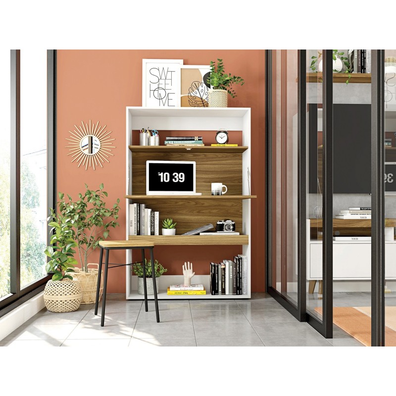 Armario SPAIN, multiusos, alto, MDP blanco y miel, 90x36x140 cms-1