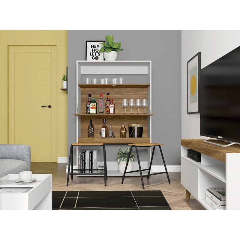 Armario SPAIN, multiusos, alto, MDP blanco y miel, 90x36x140 cms-2