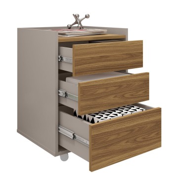 Cajonera STUDIO, ruedas, 3 cajones, guías metálicas, bilaminado miel y cacao 2